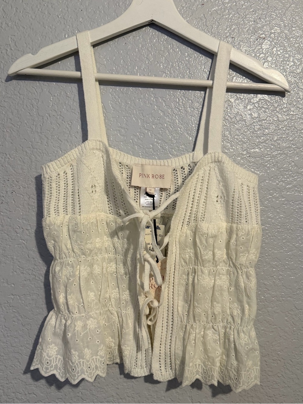 Pink Rose• Lace Tie-Front Crop Top